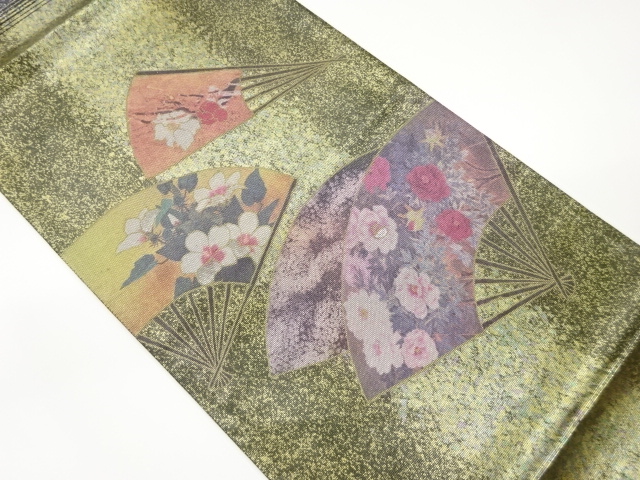 JAPANESE FUKURO OBI / KINSAI / SHELL INLAY / FOLDING FAN PATTERN